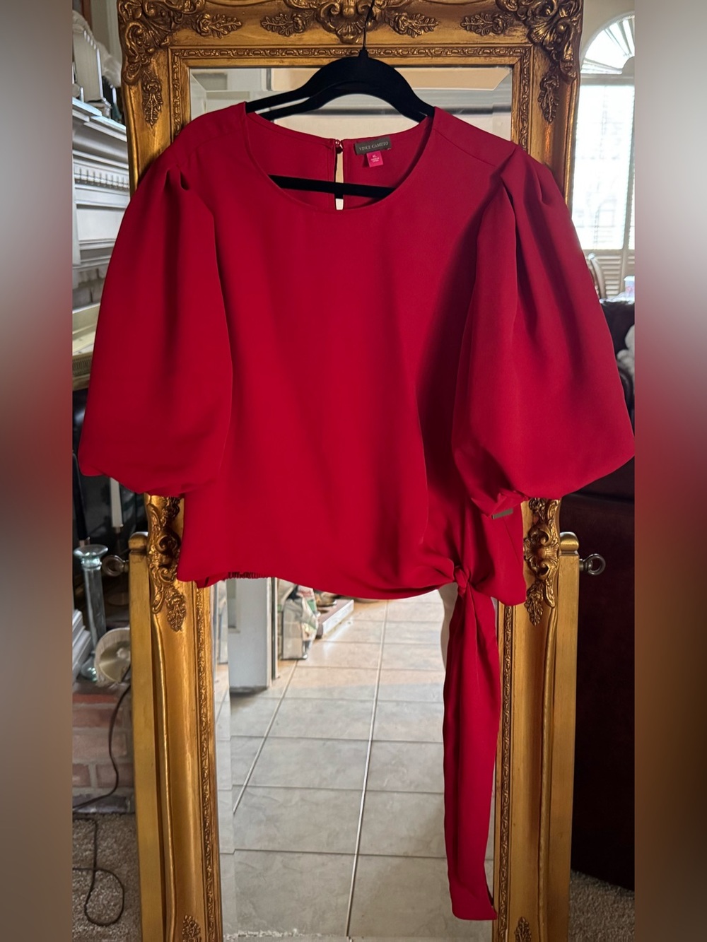 Vince Camuto Red Puff-Sleeve Wrap Blouse